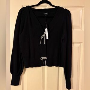 Express Black Cardigan with Silver Crystal Bow Accents